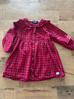 Souris Mini Windowpane Dress buttons Ruffle Collar embroidered floral size 3